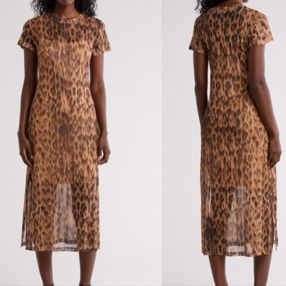 Leopard Print Sheer Midi Dress